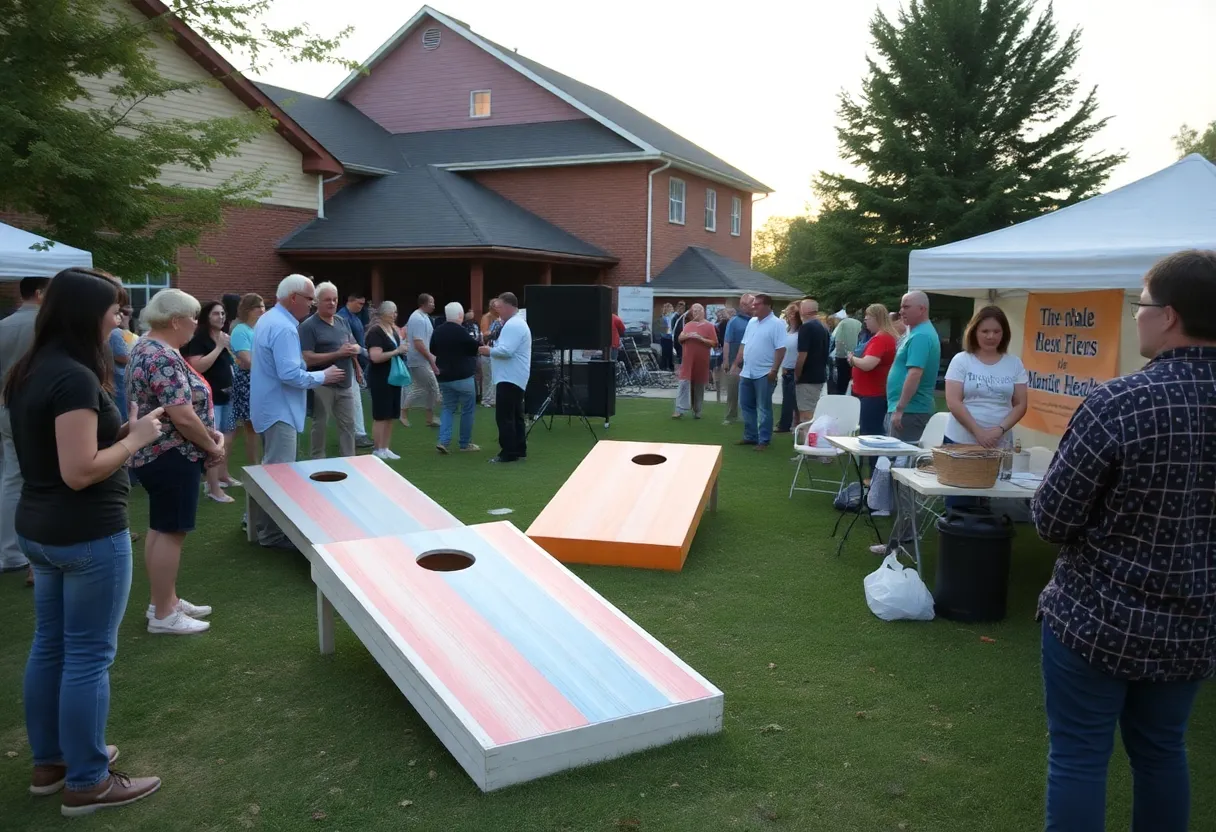 People gathering at an outdoor event for suicide prevention awareness