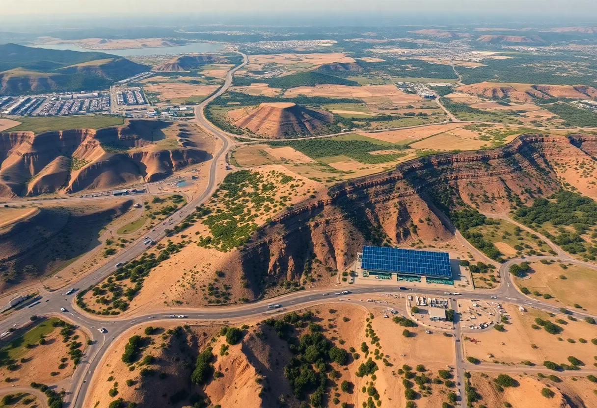Aerial view of sustainable energy projects in California