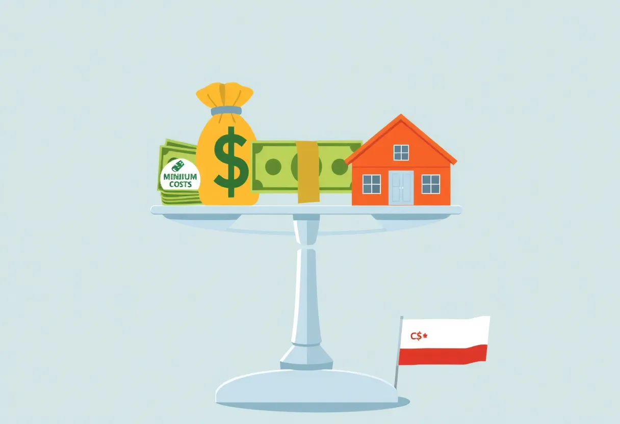 Scale depicting minimum wage and cost of living items in California