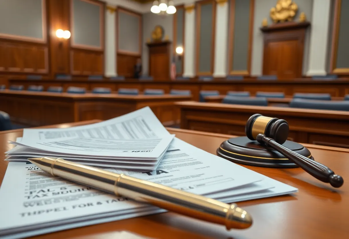 Courtroom scene representing California tax appeals