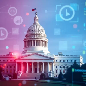 California State Capitol with digital tracking symbols