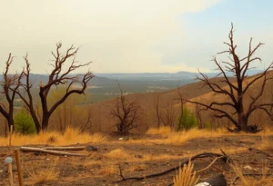 A burned landscape in California after wildfires