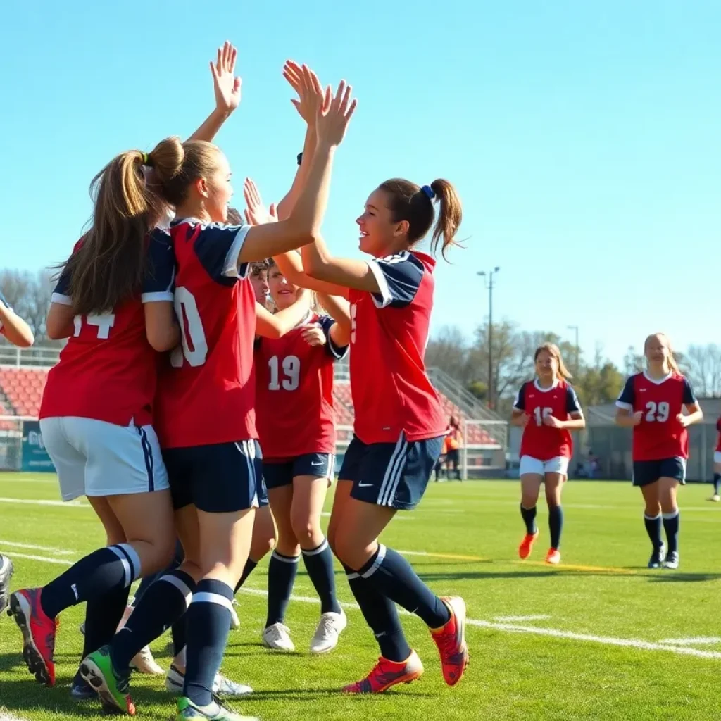 Coronado boys soccer team celebrating after a goal