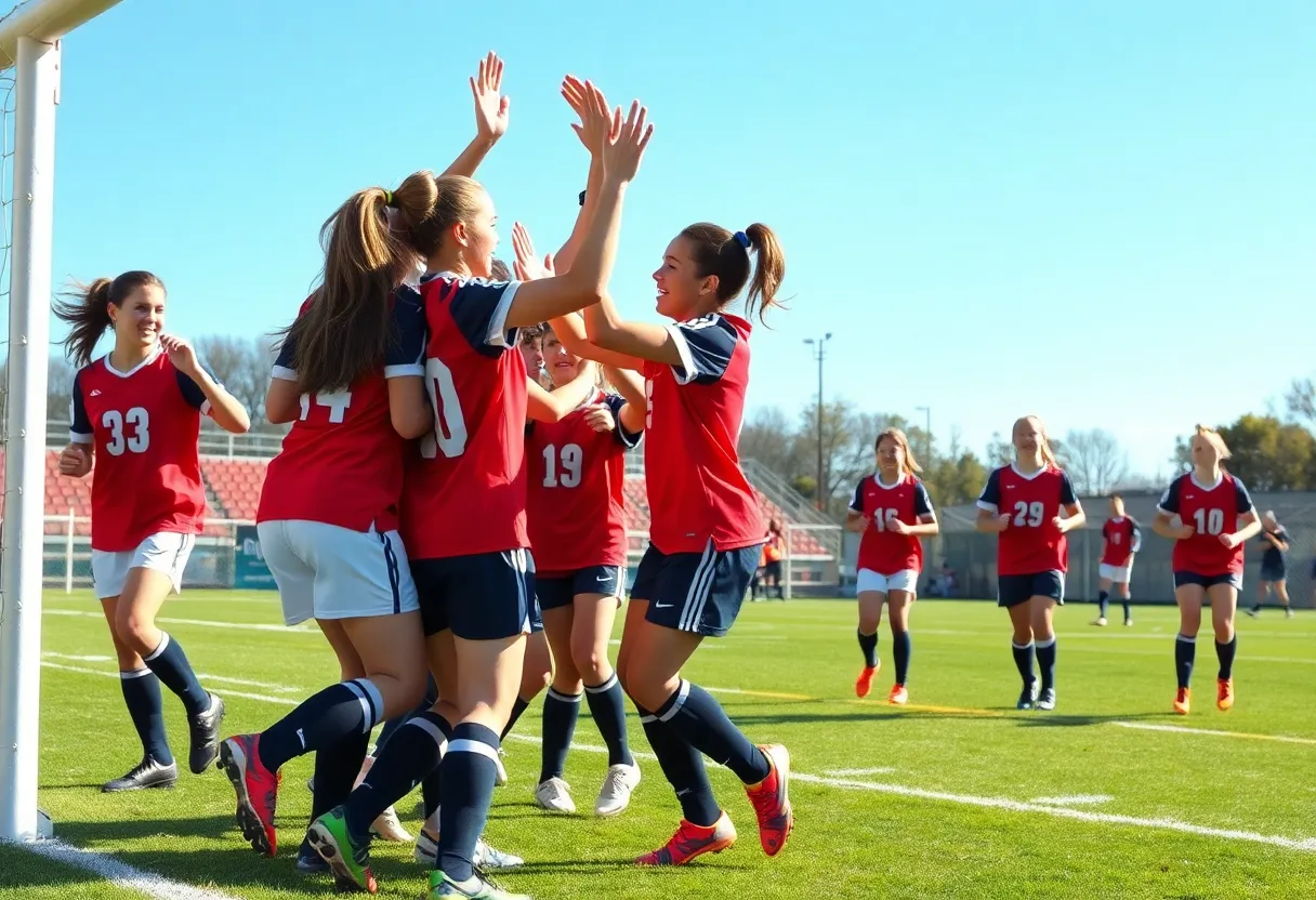 Coronado boys soccer team celebrating after a goal