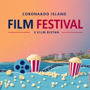 Poster of Coronado Island Film Festival with coastal views and cinema elements