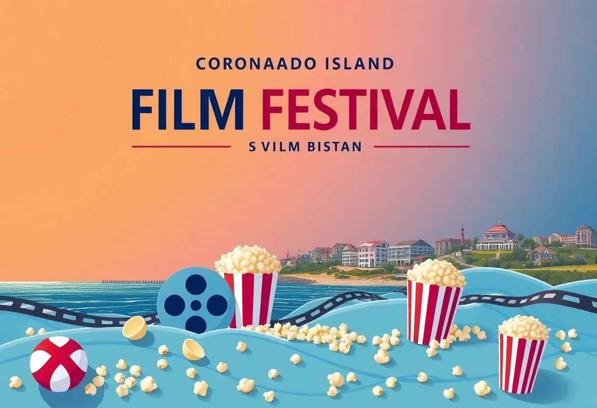 Poster of Coronado Island Film Festival with coastal views and cinema elements