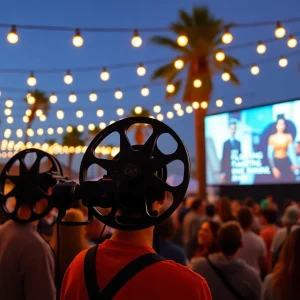 Community gathering at the Coronado Island Film Festival with outdoor cinema atmosphere