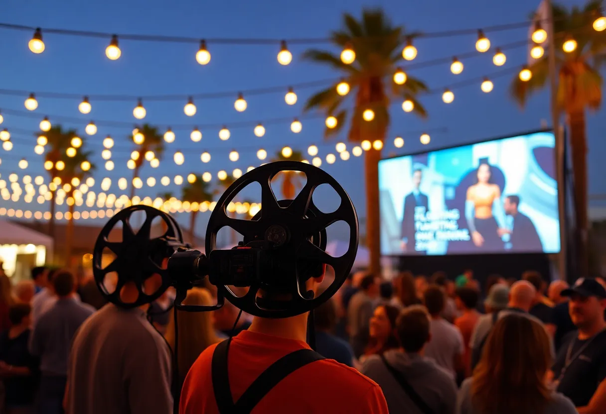 Community gathering at the Coronado Island Film Festival with outdoor cinema atmosphere