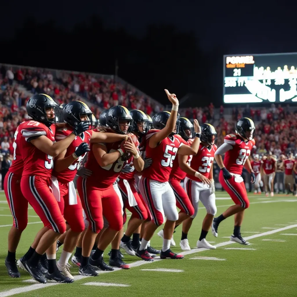 Coronado Islanders football team celebrating a touchdown.