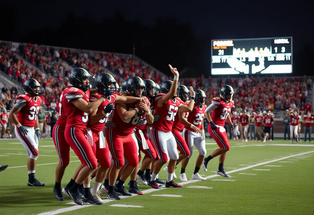 Coronado Islanders football team celebrating a touchdown.