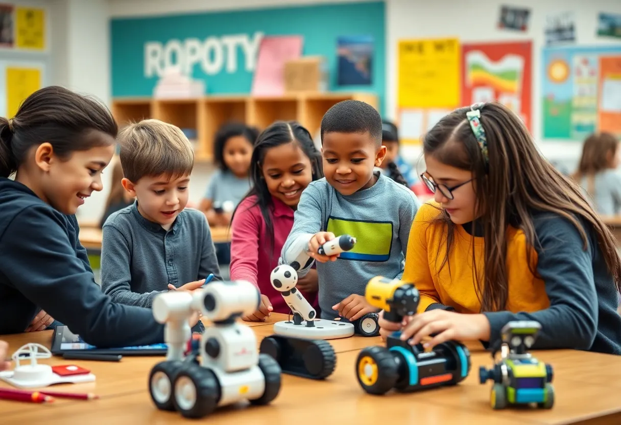 Students in a classroom engaging with technology and robotics in Coronado Unified School District.