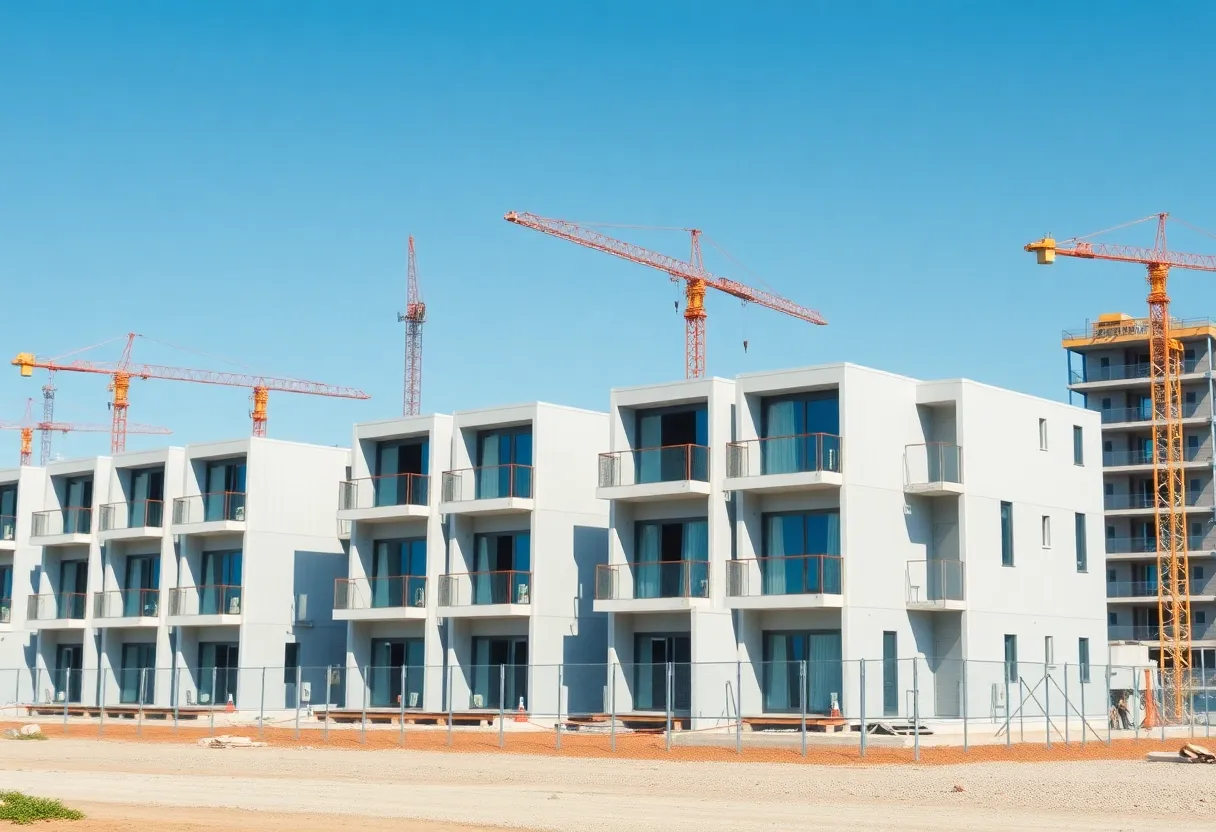 Construction of a factory-built apartment complex in San Diego