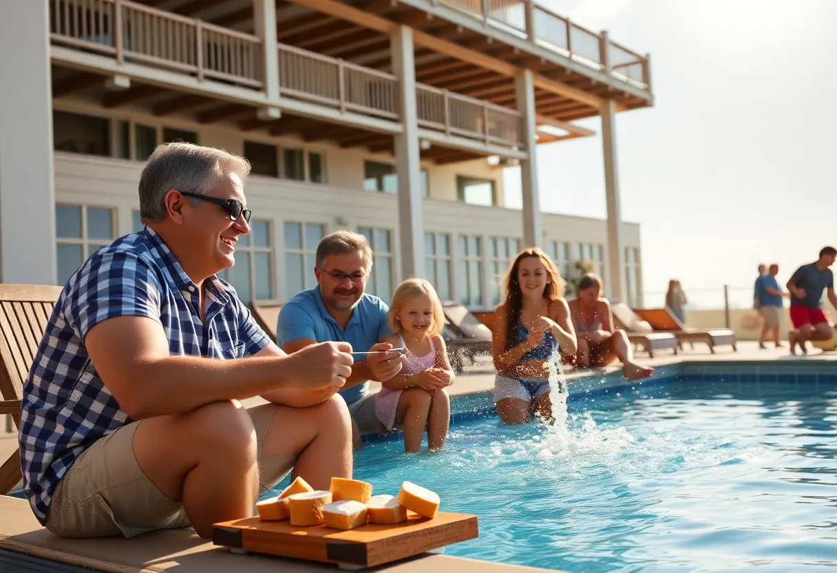 Family spending time at Hotel del Coronado with activities like swimming and enjoying snacks