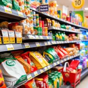 Grocery store aisle showing rising food prices