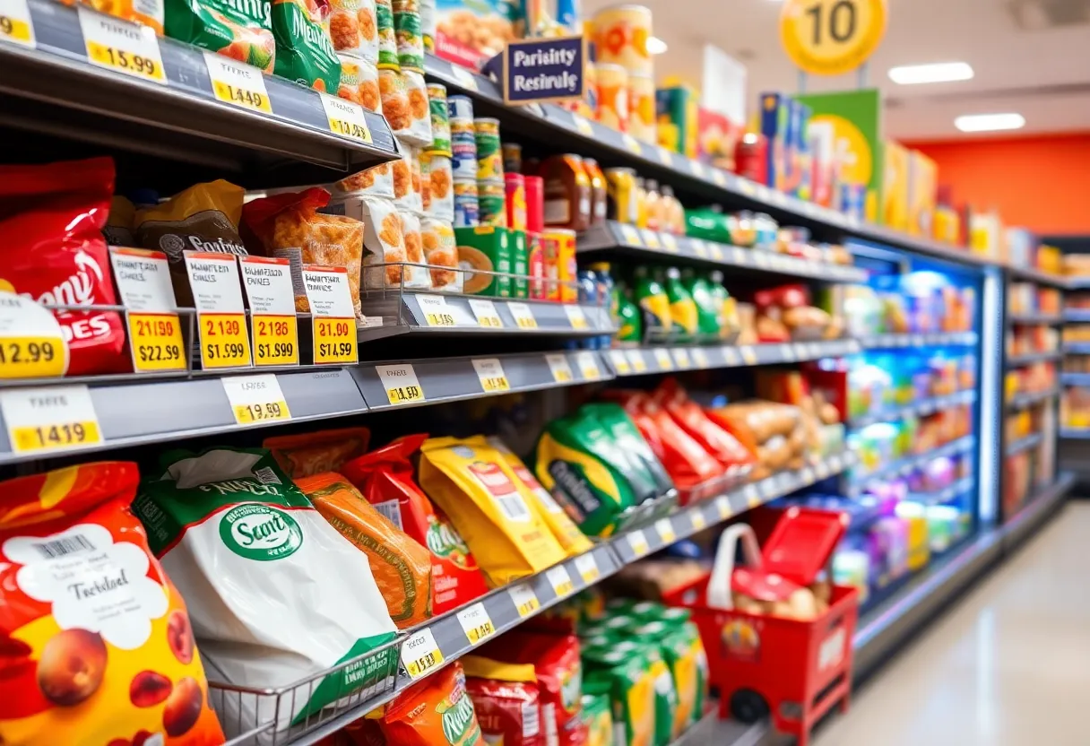 Grocery store aisle showing rising food prices