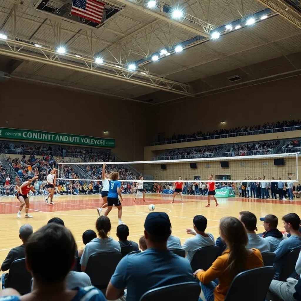 Hawaii Women's Volleyball players competing in a match