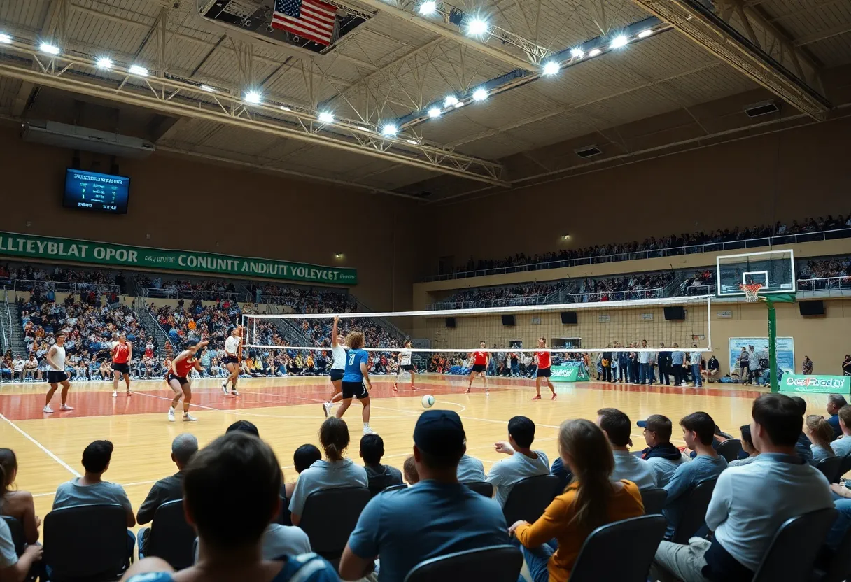 Hawaii Women's Volleyball players competing in a match