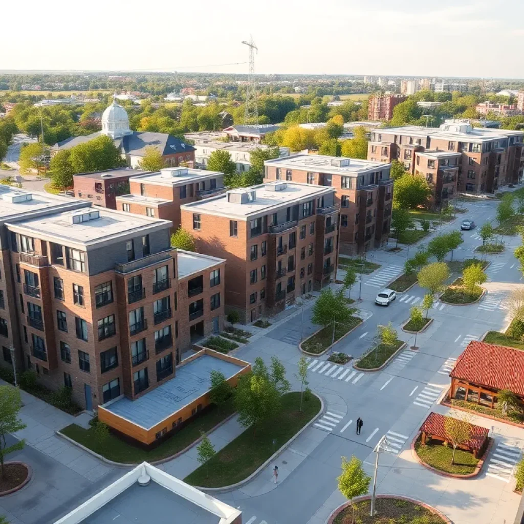 Concept of multi-family housing construction near a transit hub.