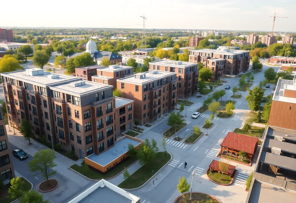 Concept of multi-family housing construction near a transit hub.