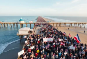Crowd at Huntington Beach pier rallying for governor candidacy