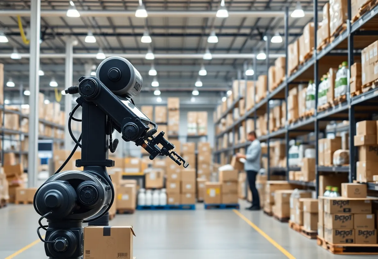 View of iHerb fulfillment center with advanced technology in Denton, Texas