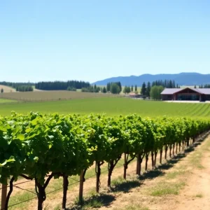 The scenic landscape of Iris Vineyards in South Willamette Valley, Oregon