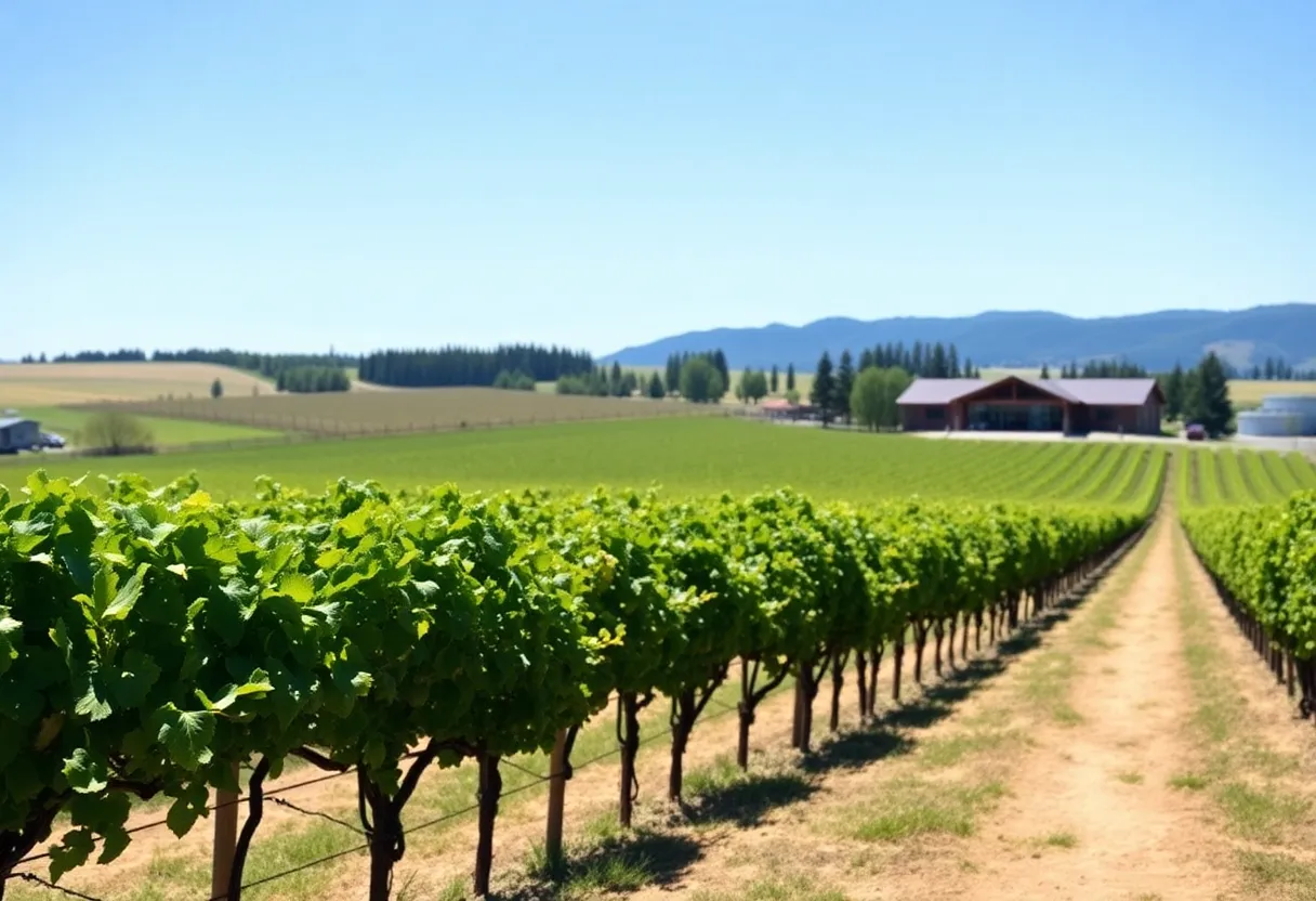 The scenic landscape of Iris Vineyards in South Willamette Valley, Oregon