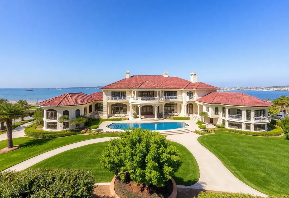 Exterior view of a luxury mansion in Coronado with bay views