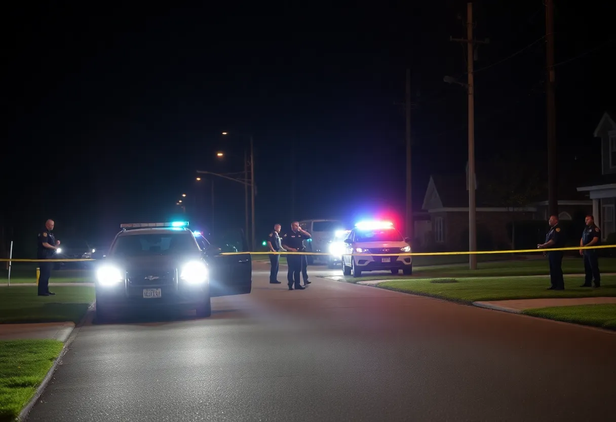 Police officers investigating a crime scene at night