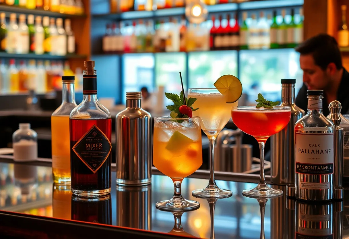 Array of premium mixers on a bar counter