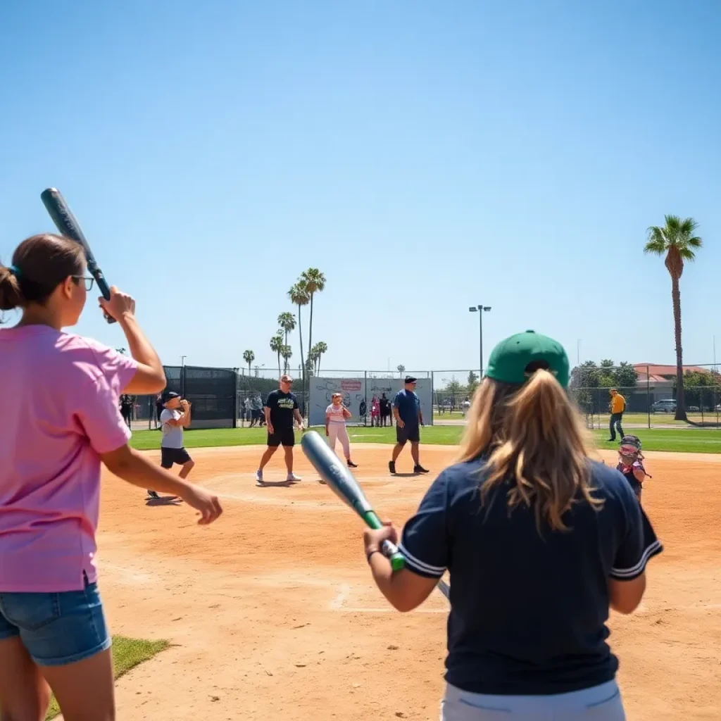 Players participating in the San Diego Adult Softball League.