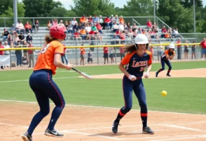 Santa Clara softball players in action during a game