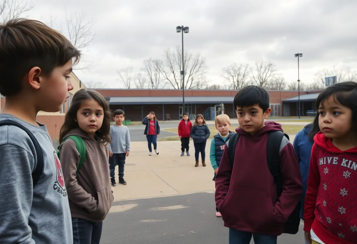 Students interacting in a schoolyard, highlighting bullying issues.