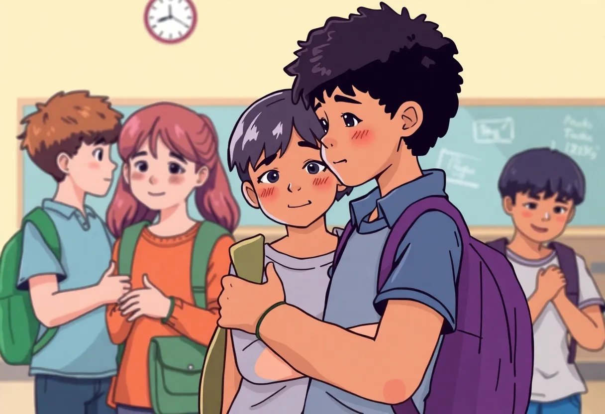 Students in a school setting promoting safety and anti-bullying awareness.