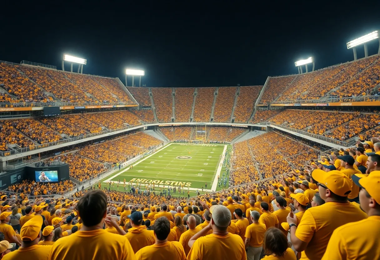 Fans in gold at the SDSU vs MSU football game