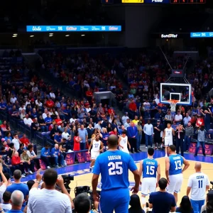 Fans enjoying SDSU vs UCLA basketball exhibition game