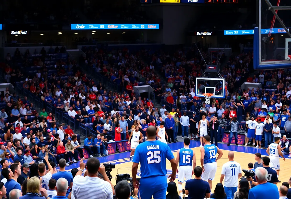Fans enjoying SDSU vs UCLA basketball exhibition game