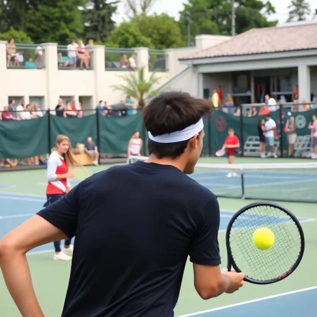 Players from San Diego State men's tennis team competing in a match at the Wildcat Invite