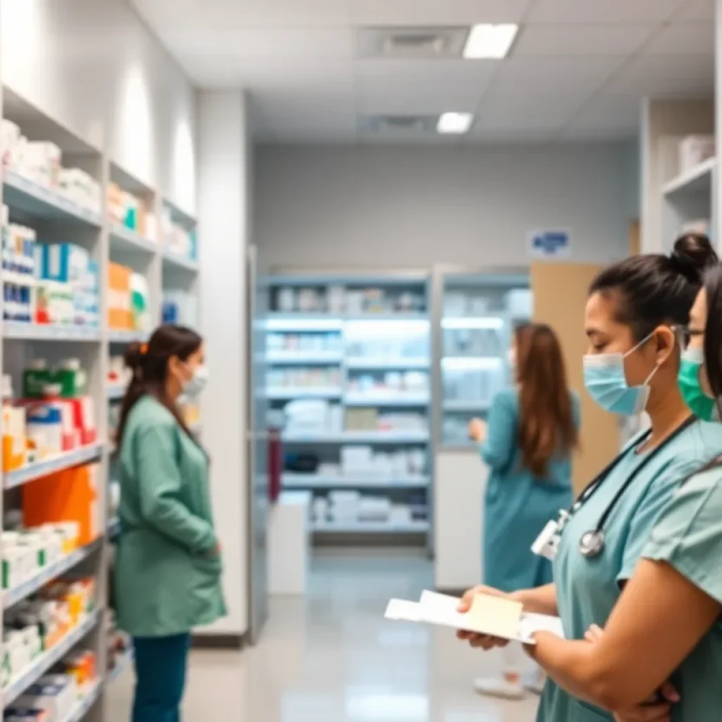 Pharmacy at Sharp Coronado Hospital with staff assisting patients