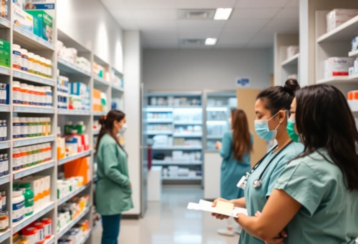 Pharmacy at Sharp Coronado Hospital with staff assisting patients