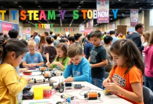 Children engaging in STEAM activities at the conference