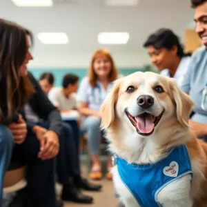 Therapy dog Roux comforting hospital patients