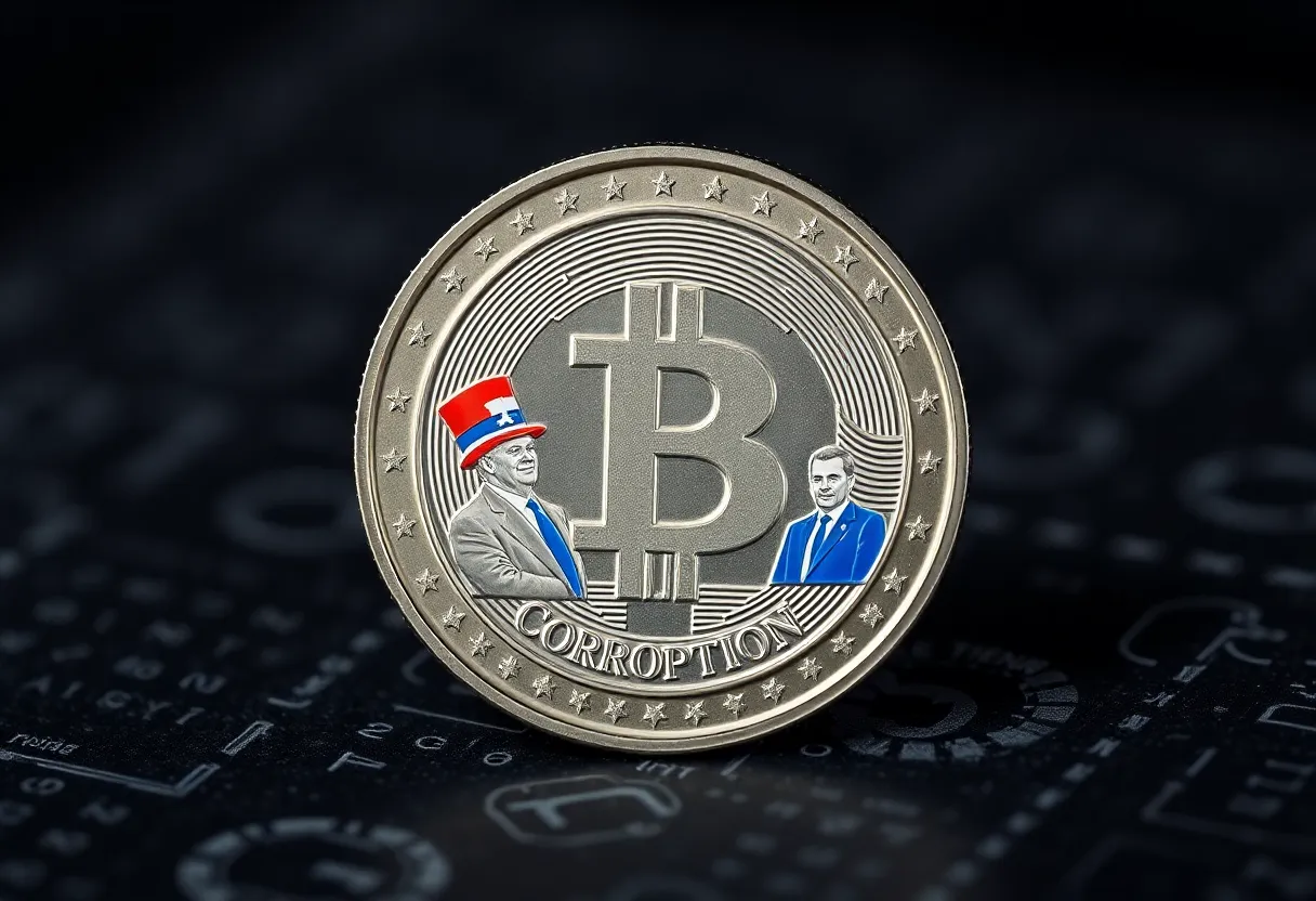 Concept image of a satirical cryptocurrency called Trump Corruption Coin.