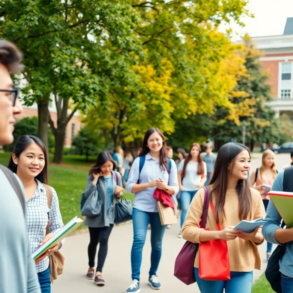 Students engaged in academic activities on a university campus