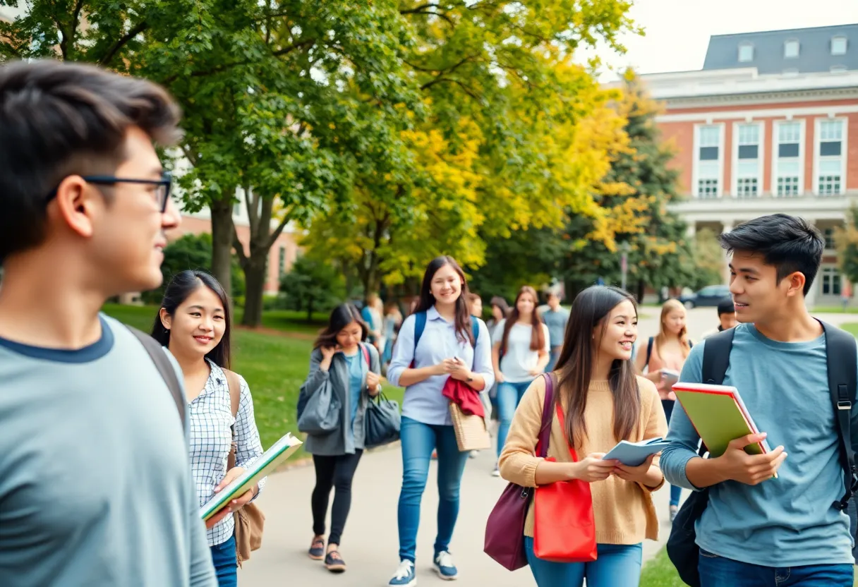 Students engaged in academic activities on a university campus