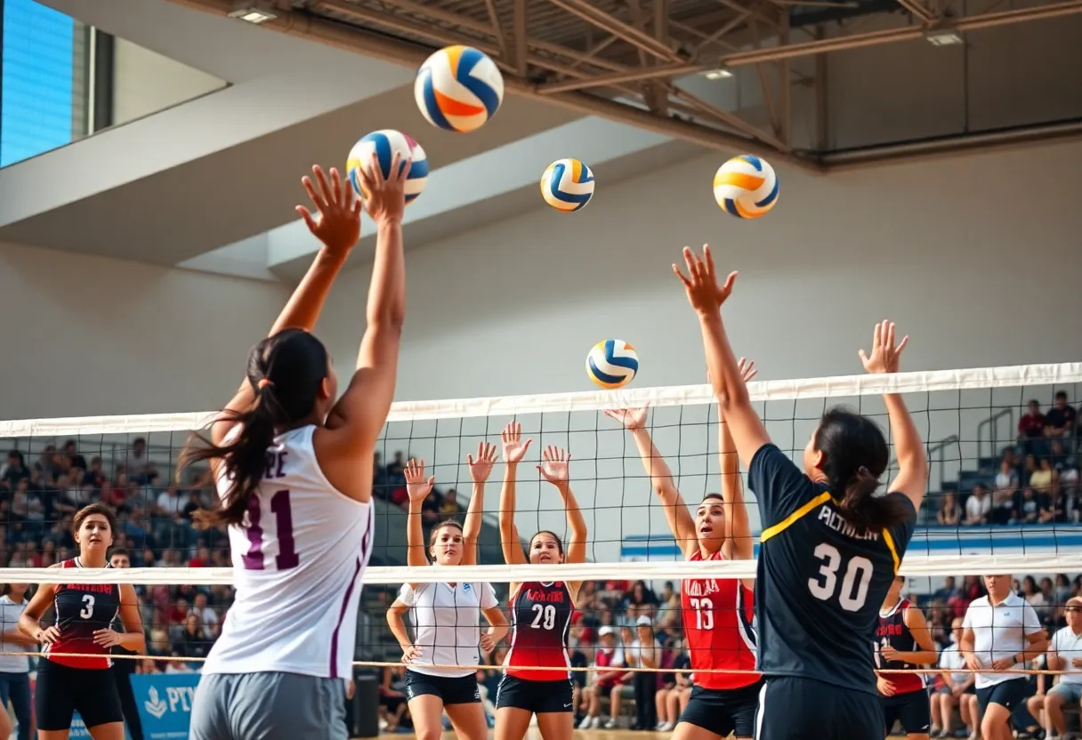 Yale Volleyball team competing in a match against the University of San Diego.