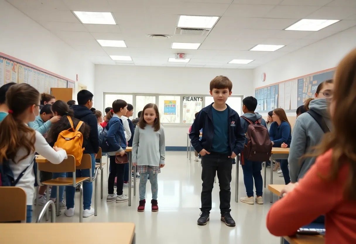 Students engaging in a positive school environment promoting anti-bullying.
