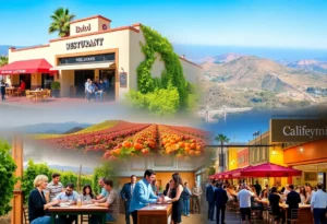 Collage showcasing California business highlights including restaurants and vineyards.