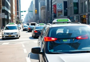 Rideshare drivers working in a busy city environment