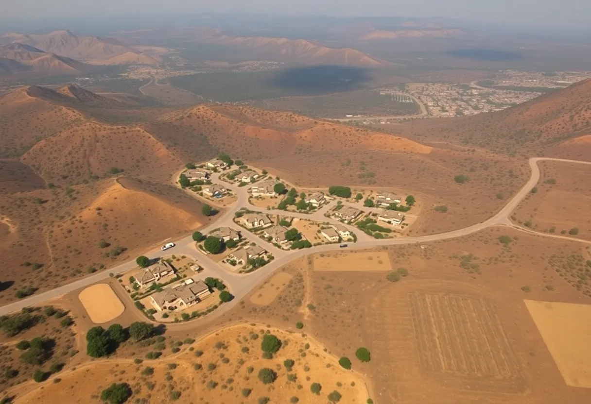 Aerial view of California homes surrounded by wildfire risk areas.